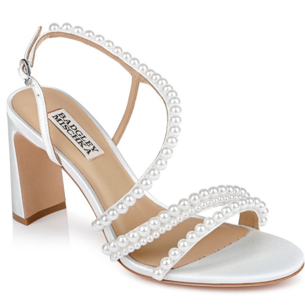 Badgley Mischka White Pearl Embellished Heels
